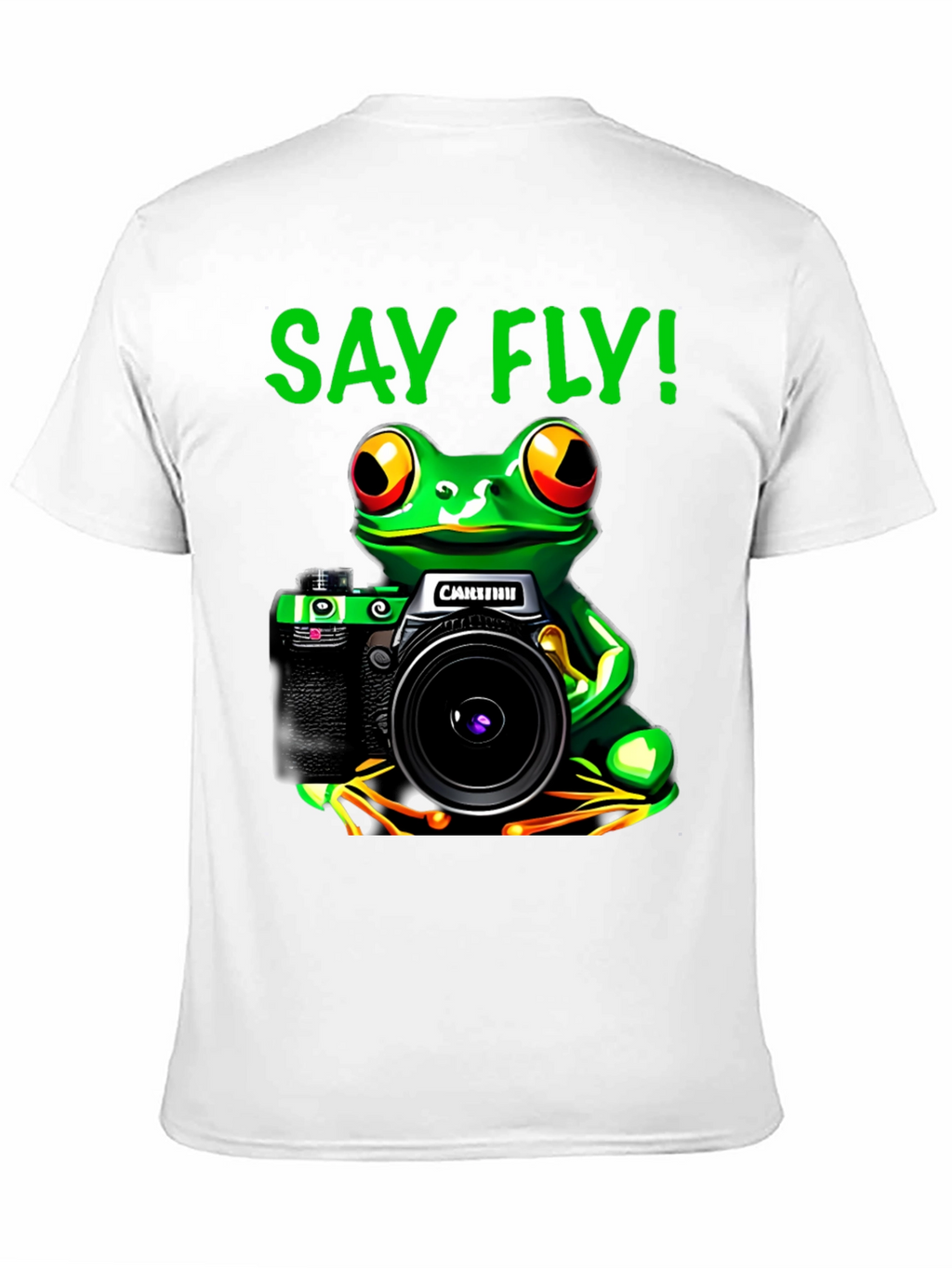 Frog Photographer T-Shirt - Say Fly! Black Cotton Tee