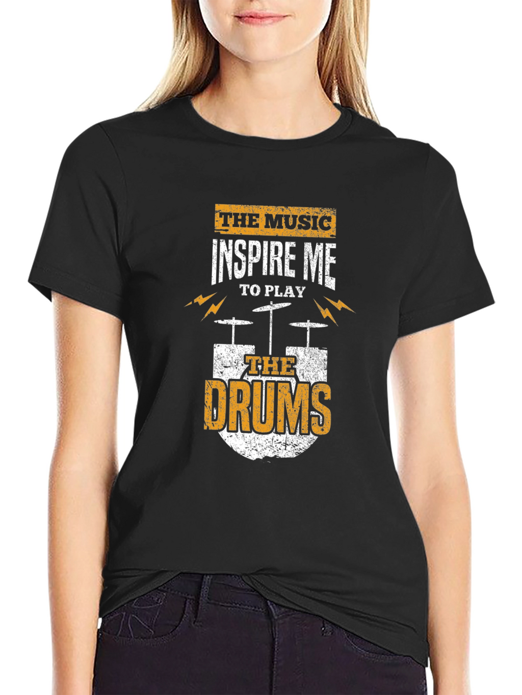 Music Inspires Drums Graphic Tee - Black Cotton T-Shirt