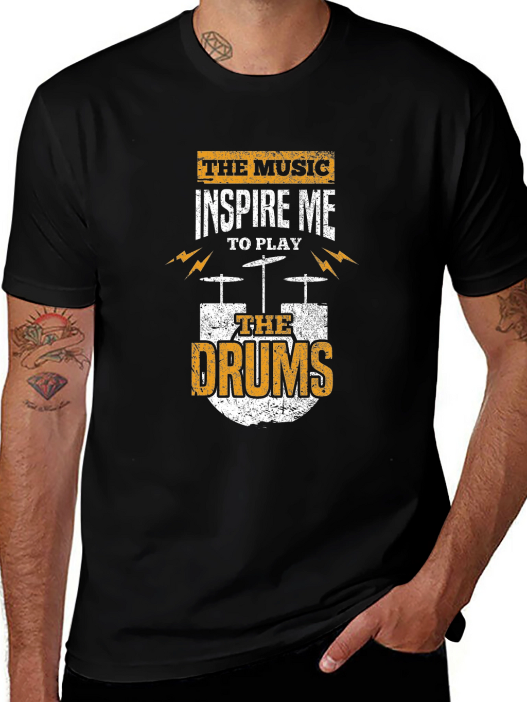 Music Inspires Drums Graphic Tee - Black Cotton T-Shirt