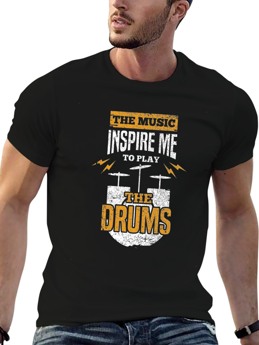 Music Inspires Drums Graphic Tee - Black Cotton T-Shirt