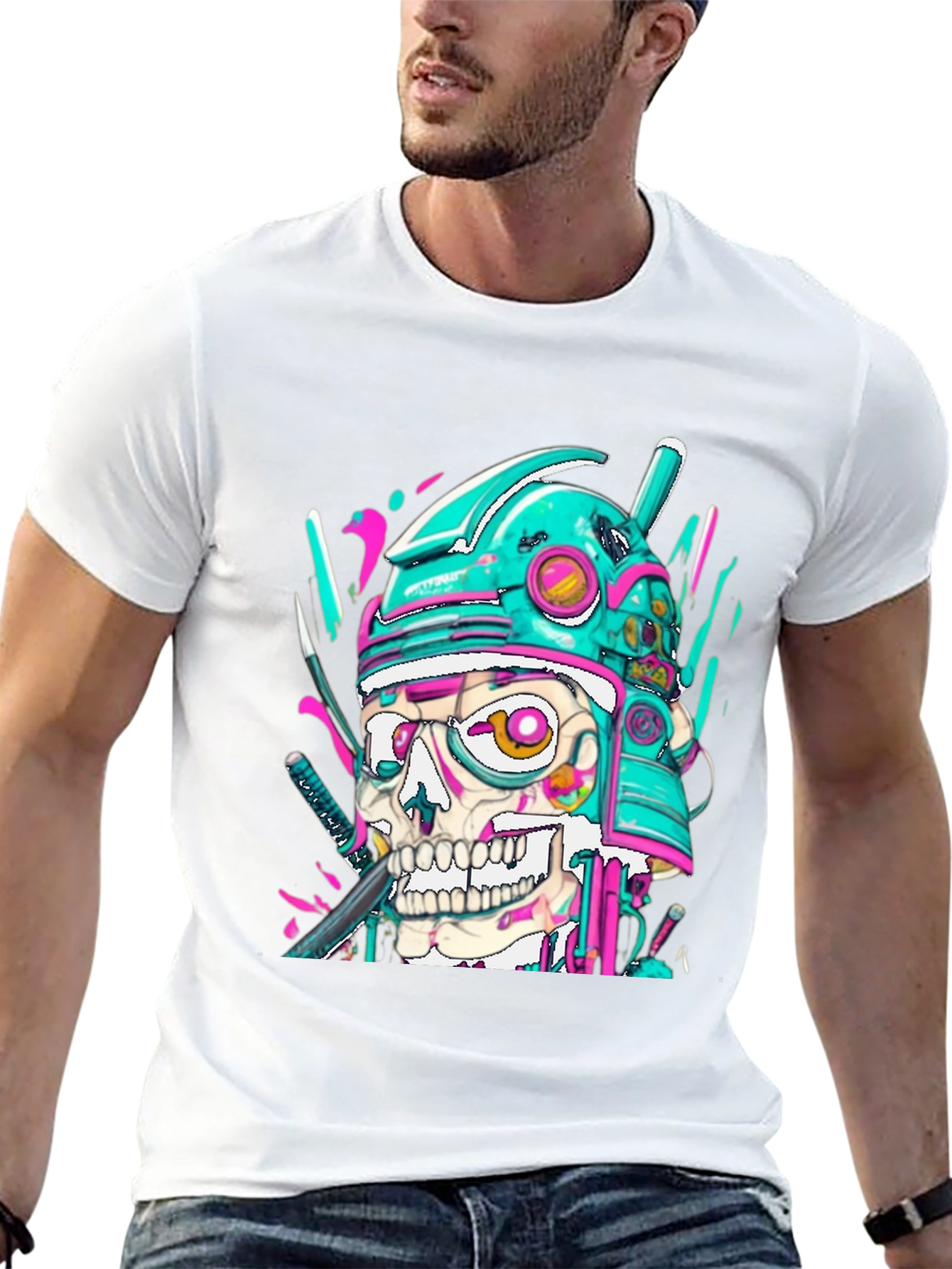 Cyber Samurai Skull Graphic Tee
