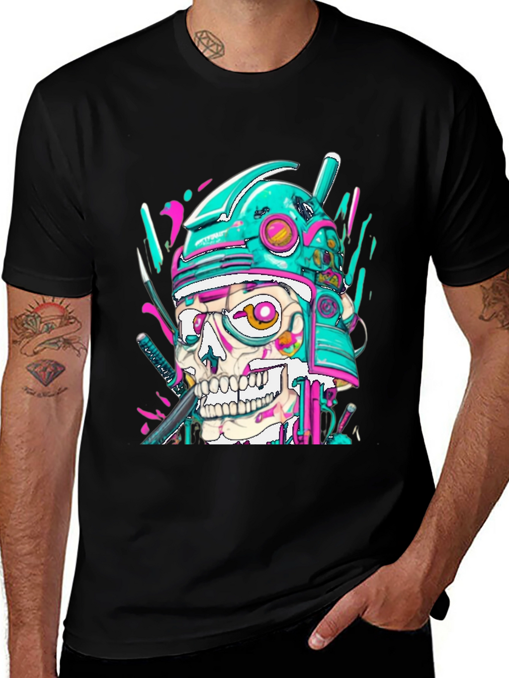 Cyber Samurai Skull Graphic Tee