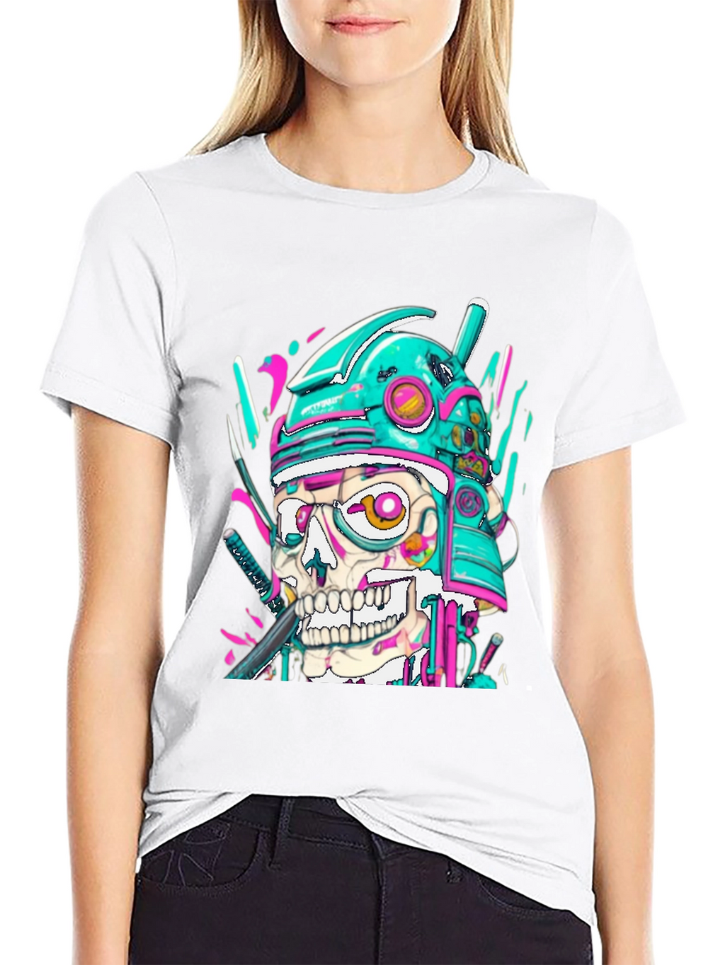 Cyber Samurai Skull Graphic Tee