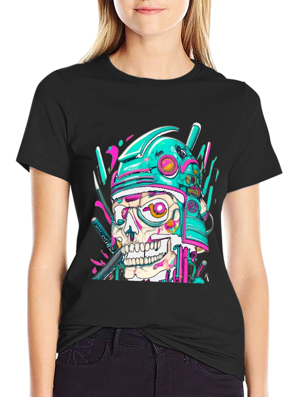 Cyber Samurai Skull Graphic Tee