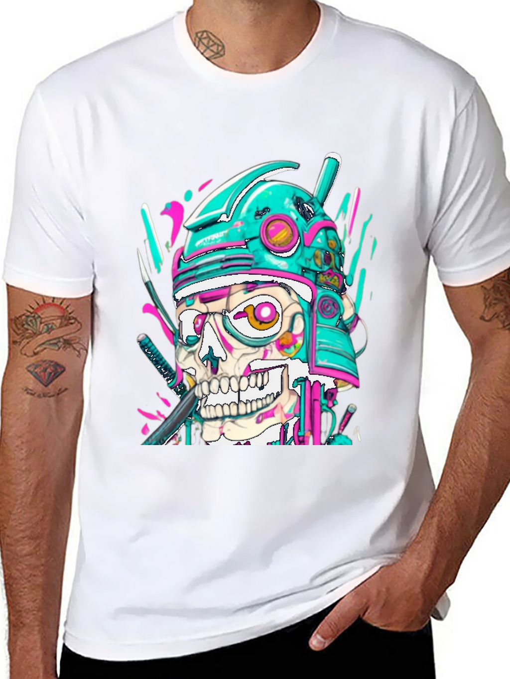 Cyber Samurai Skull Graphic Tee