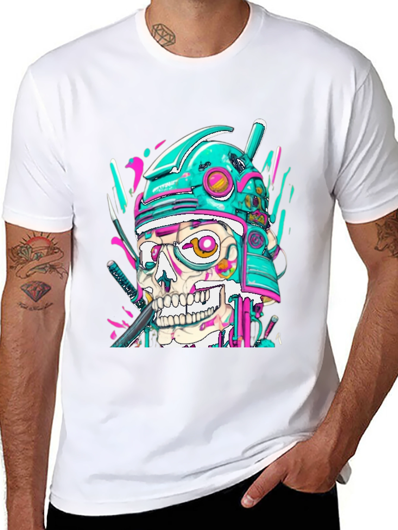 Cyber Samurai Skull Graphic Tee