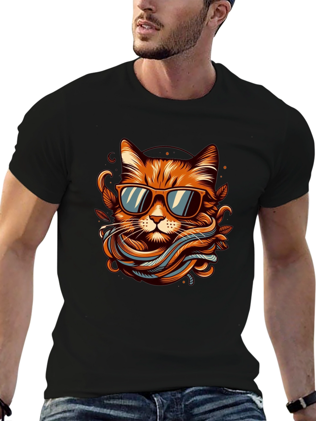 Cool Cat Graphic Tee - Mens Black T-Shirt
