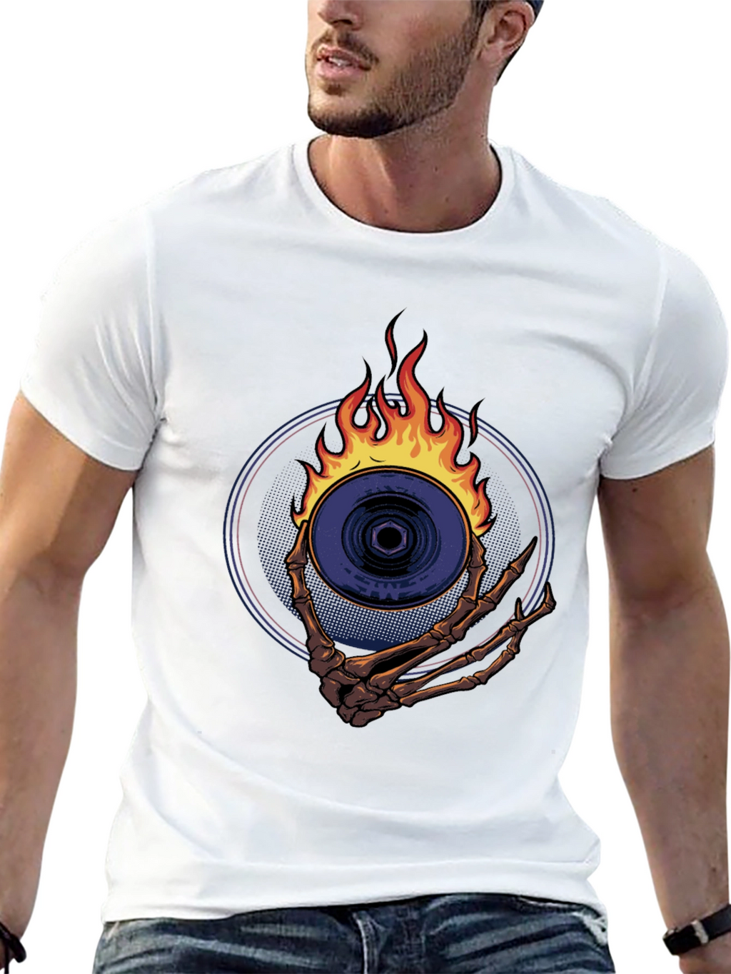 Skeleton Hand Fire Disc T-Shirt