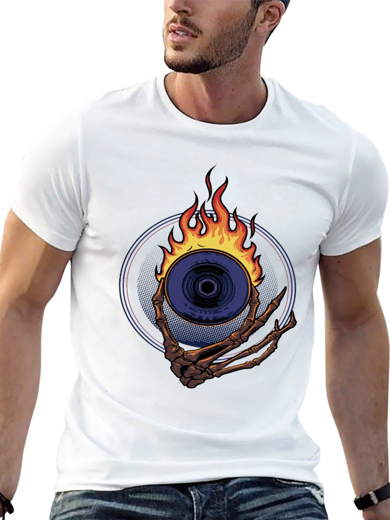 Skeleton Hand Fire Disc T-Shirt
