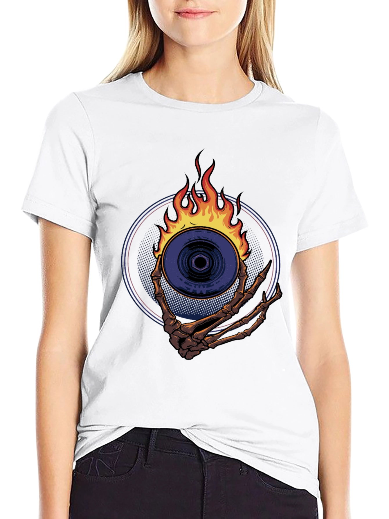 Skeleton Hand Fire Disc T-Shirt