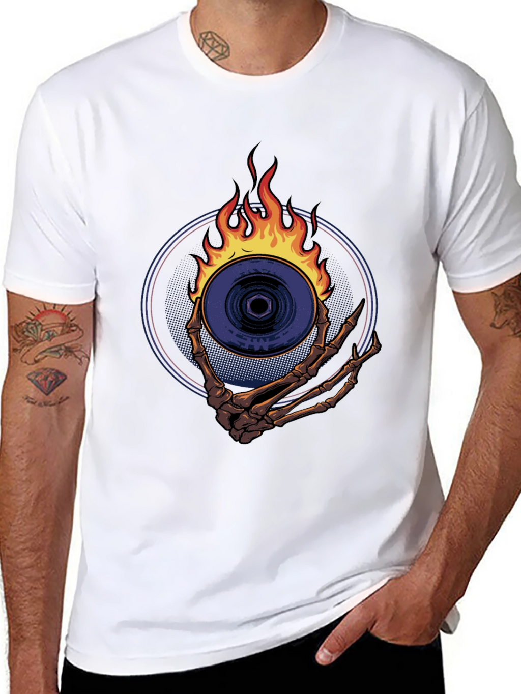 Skeleton Hand Fire Disc T-Shirt