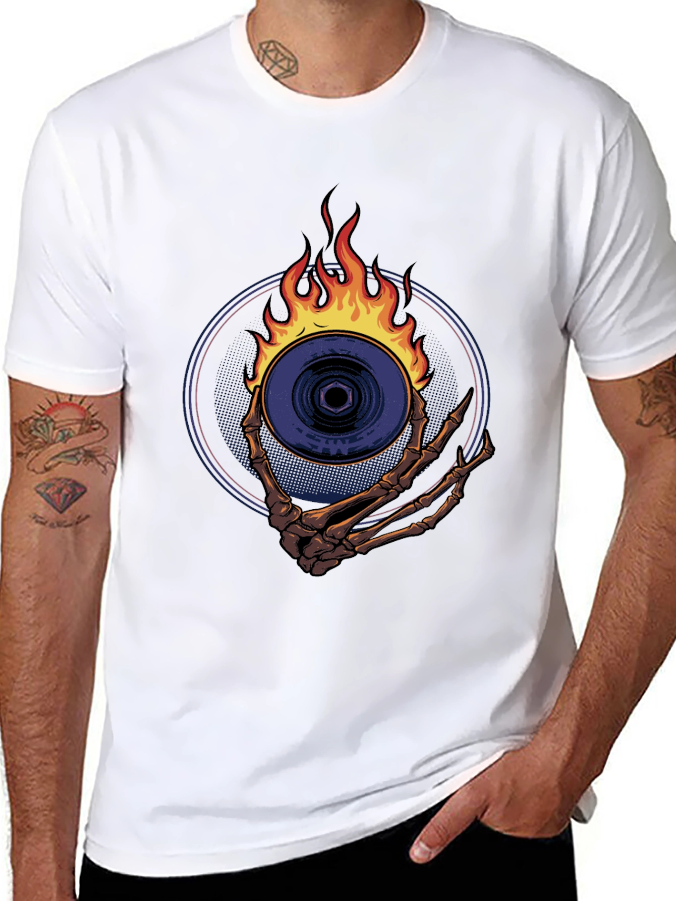 Skeleton Hand Fire Disc T-Shirt