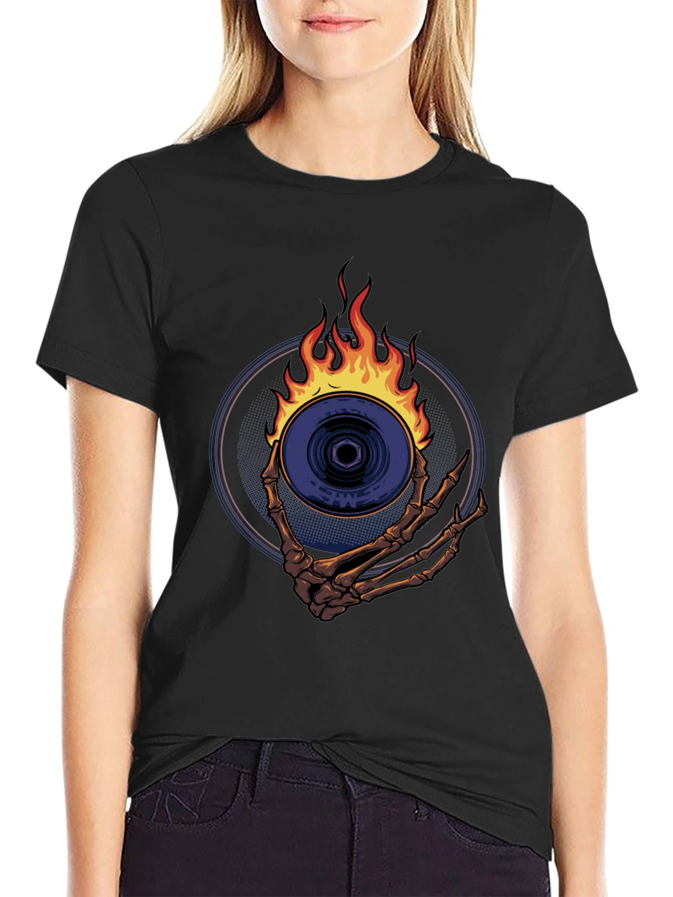 Skeleton Hand Fire Disc T-Shirt