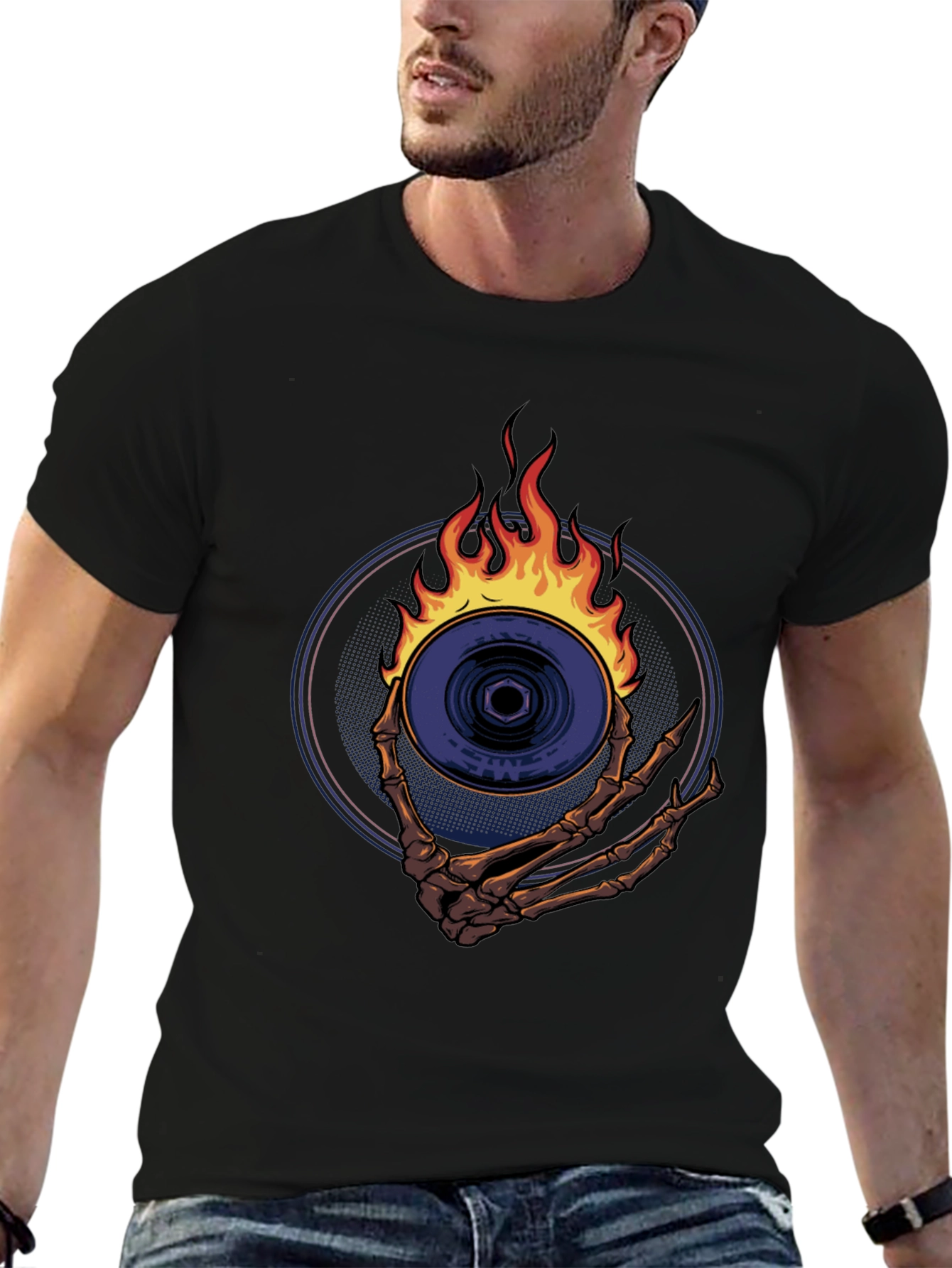 Skeleton Hand Fire Disc T-Shirt