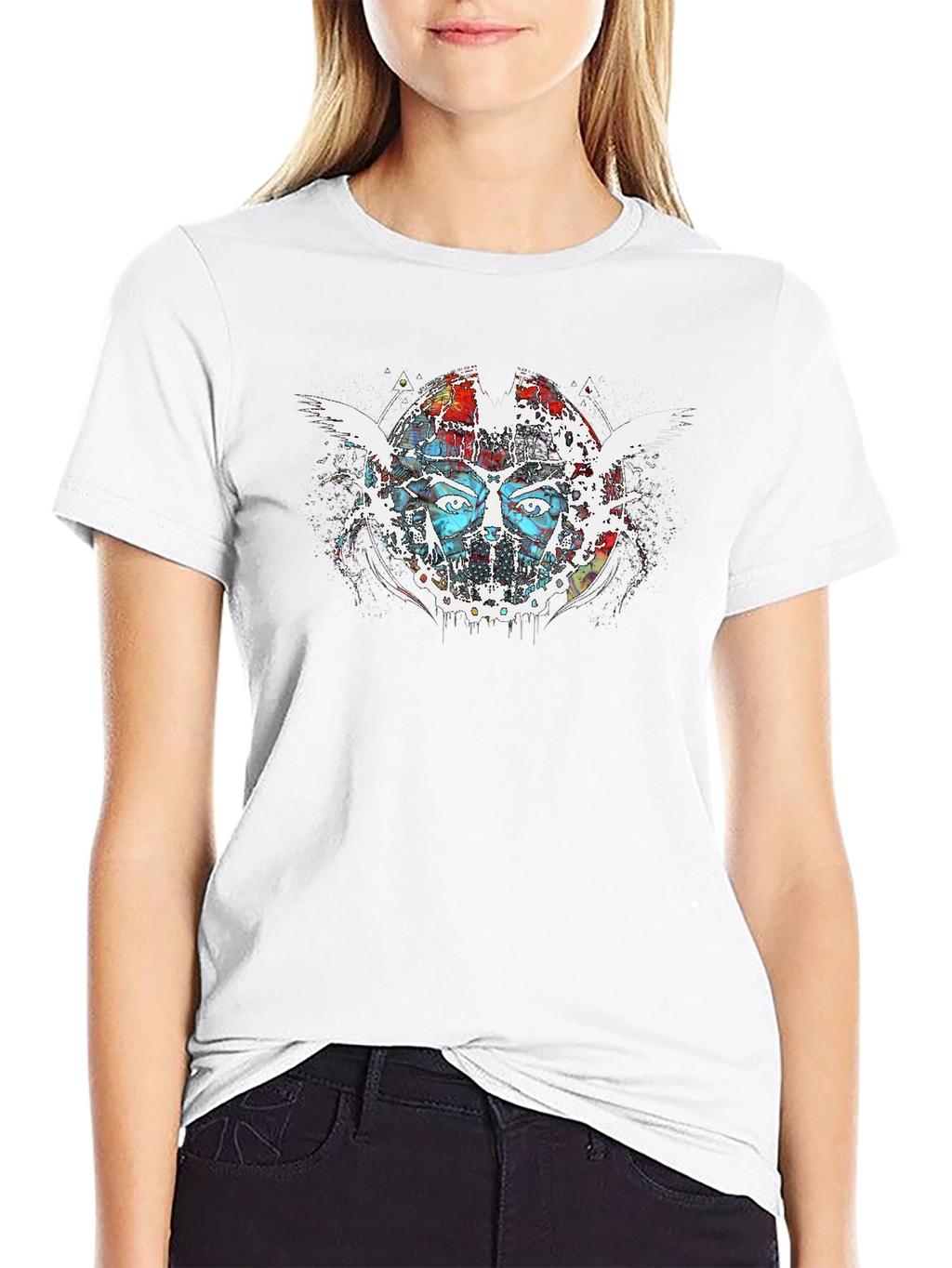 Abstract Face Graphic Print Black T-Shirt