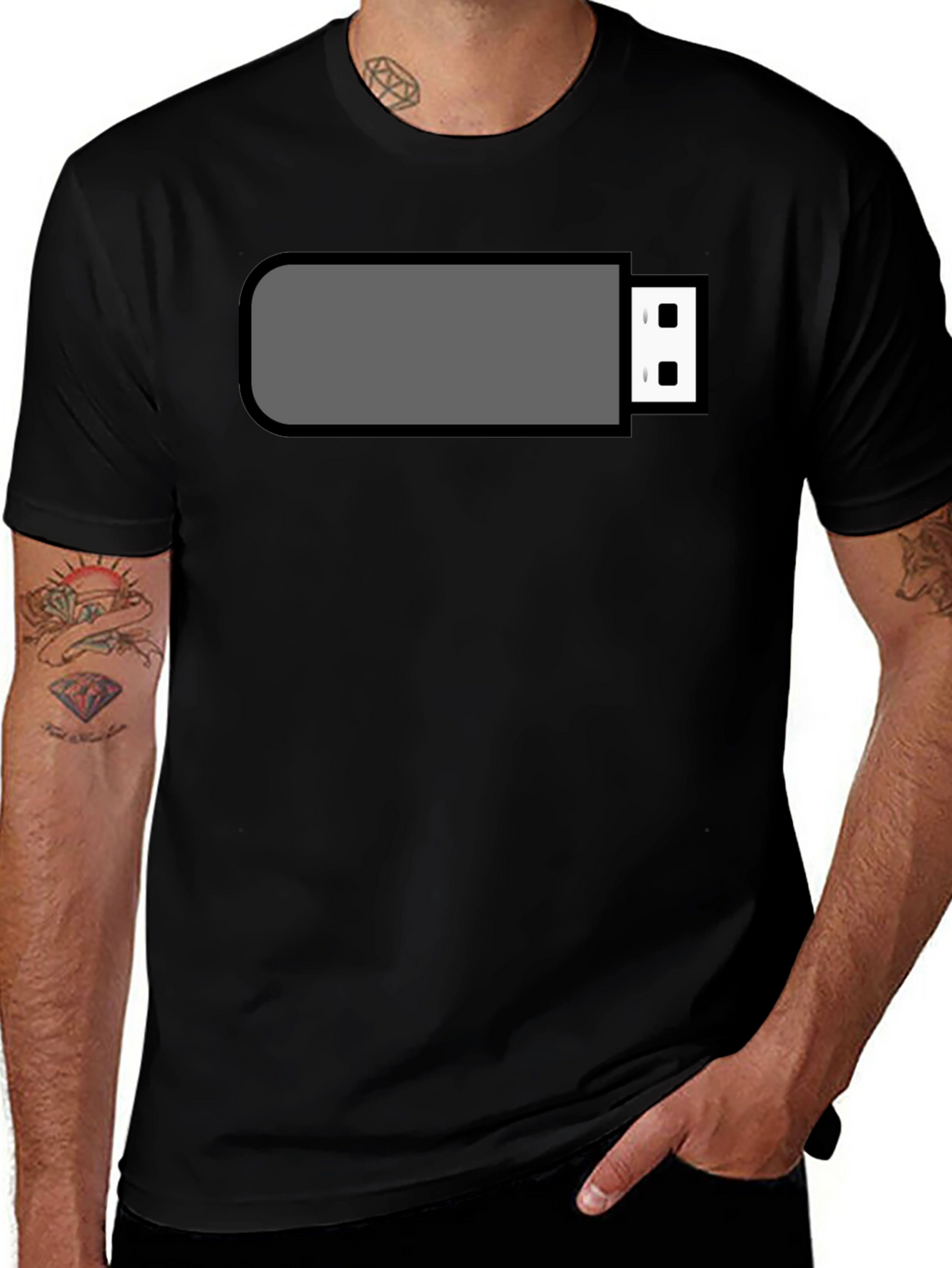 Black T-Shirt with USB Drive Graphic