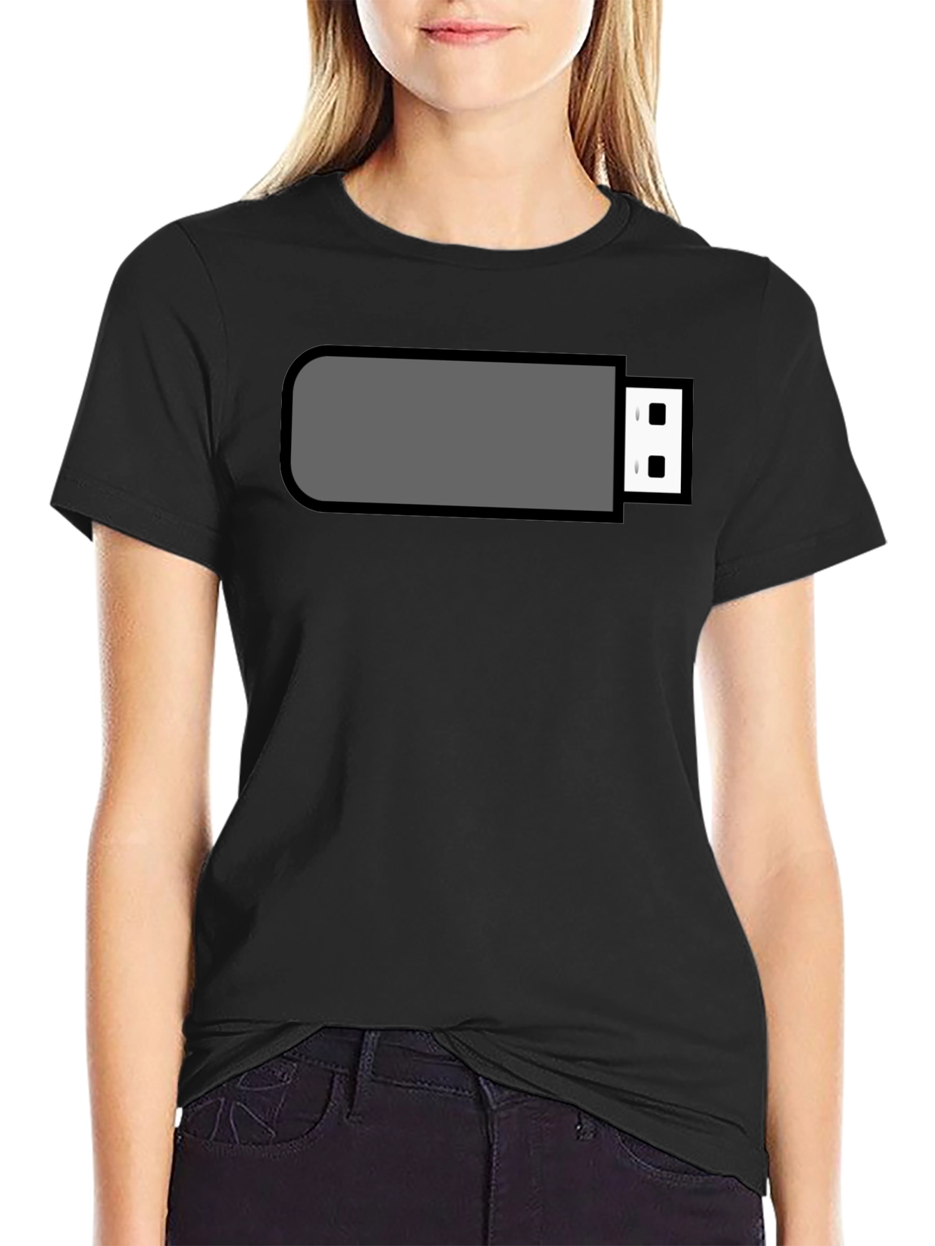 Black T-Shirt with USB Drive Graphic