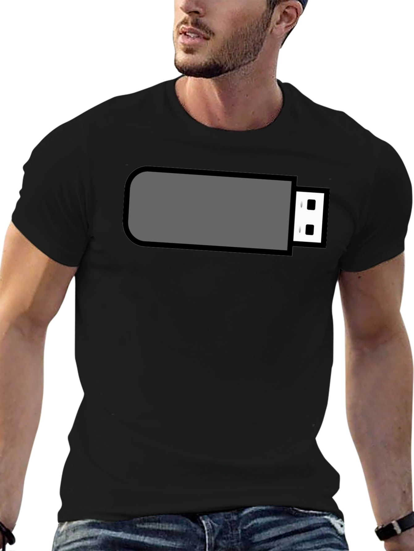 Black T-Shirt with USB Drive Graphic