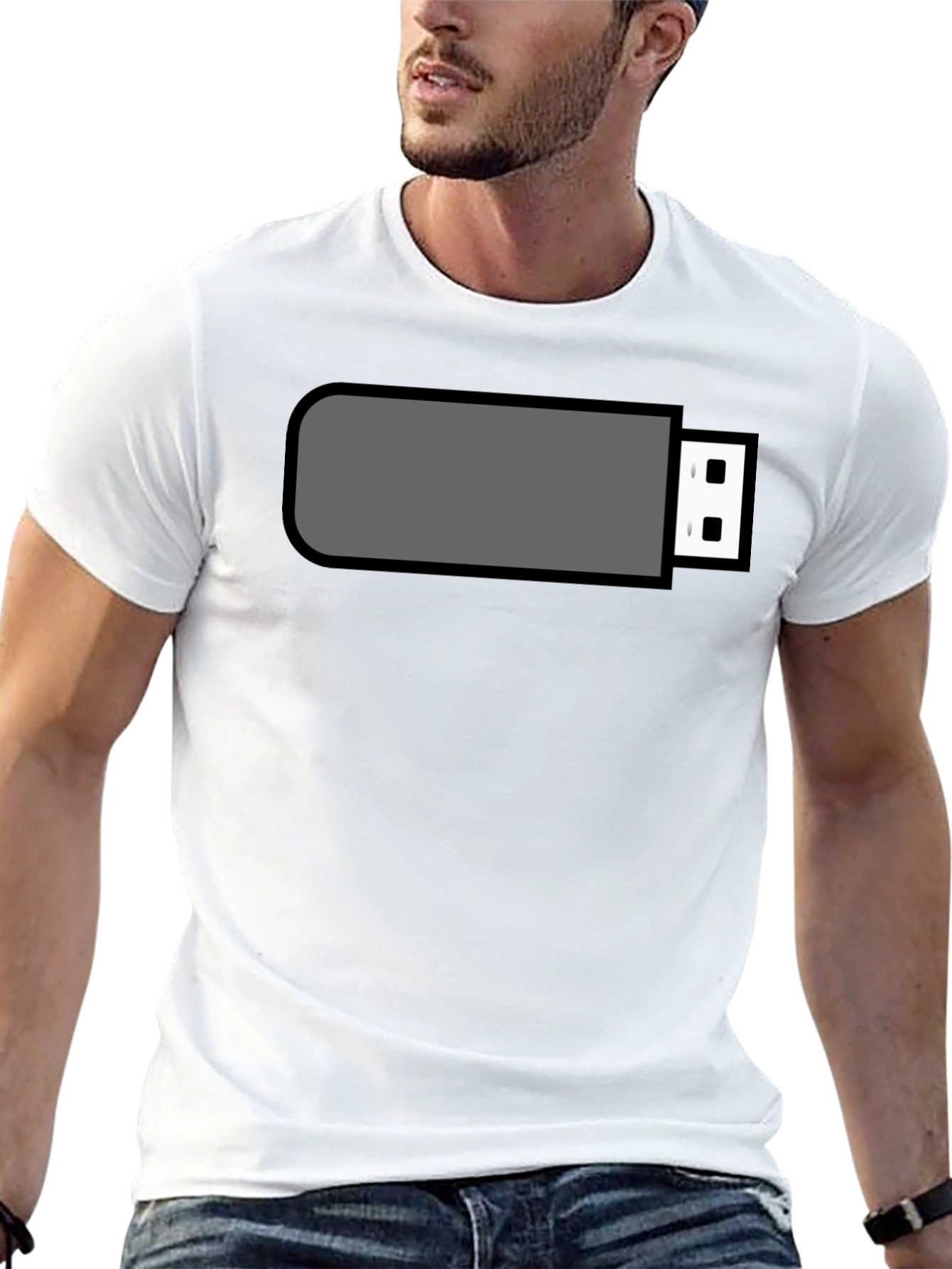 Black T-Shirt with USB Drive Graphic