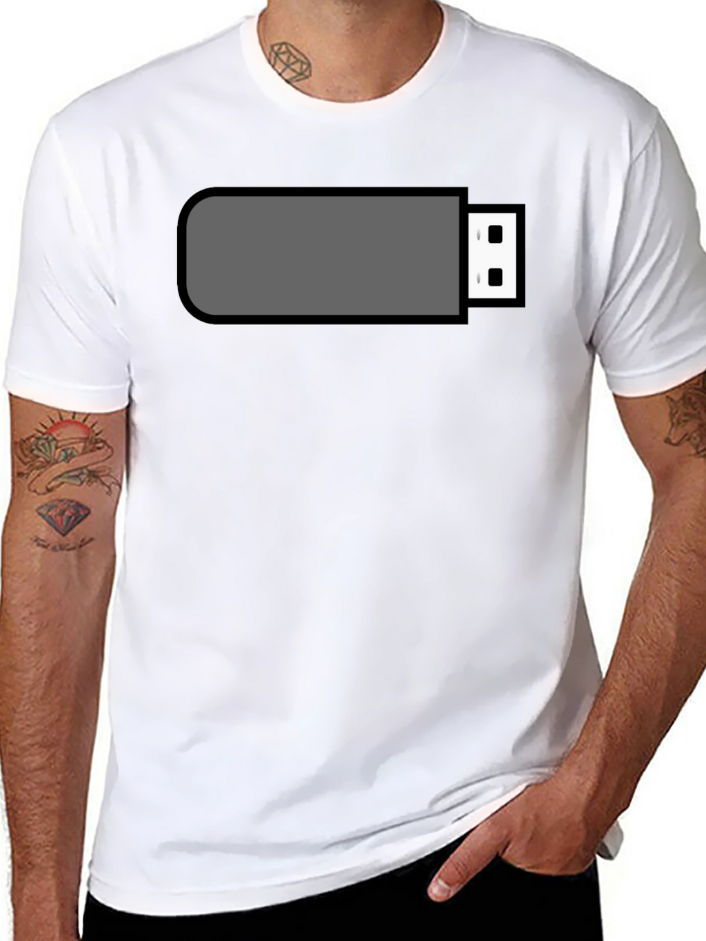 Black T-Shirt with USB Drive Graphic