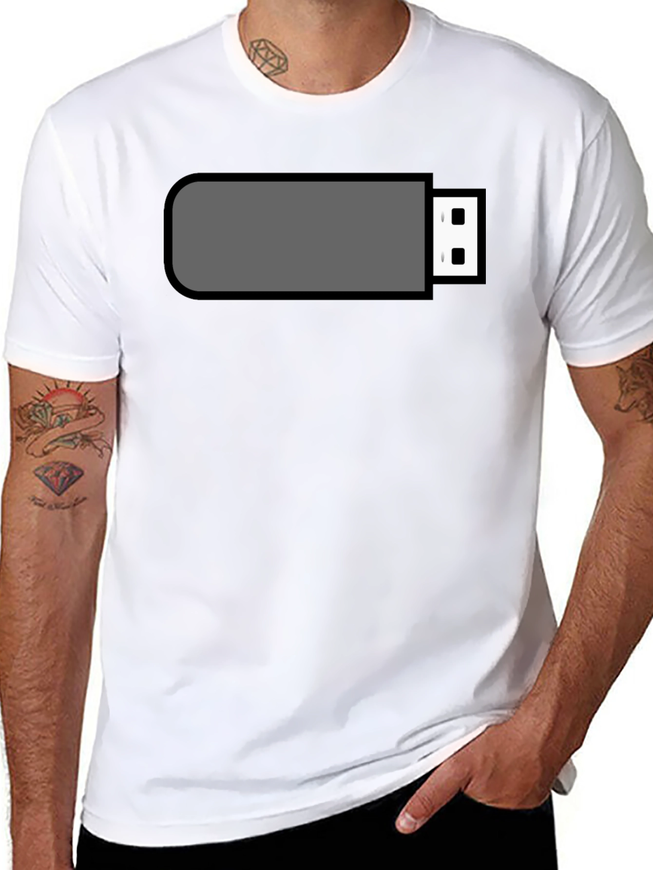 Black T-Shirt with USB Drive Graphic