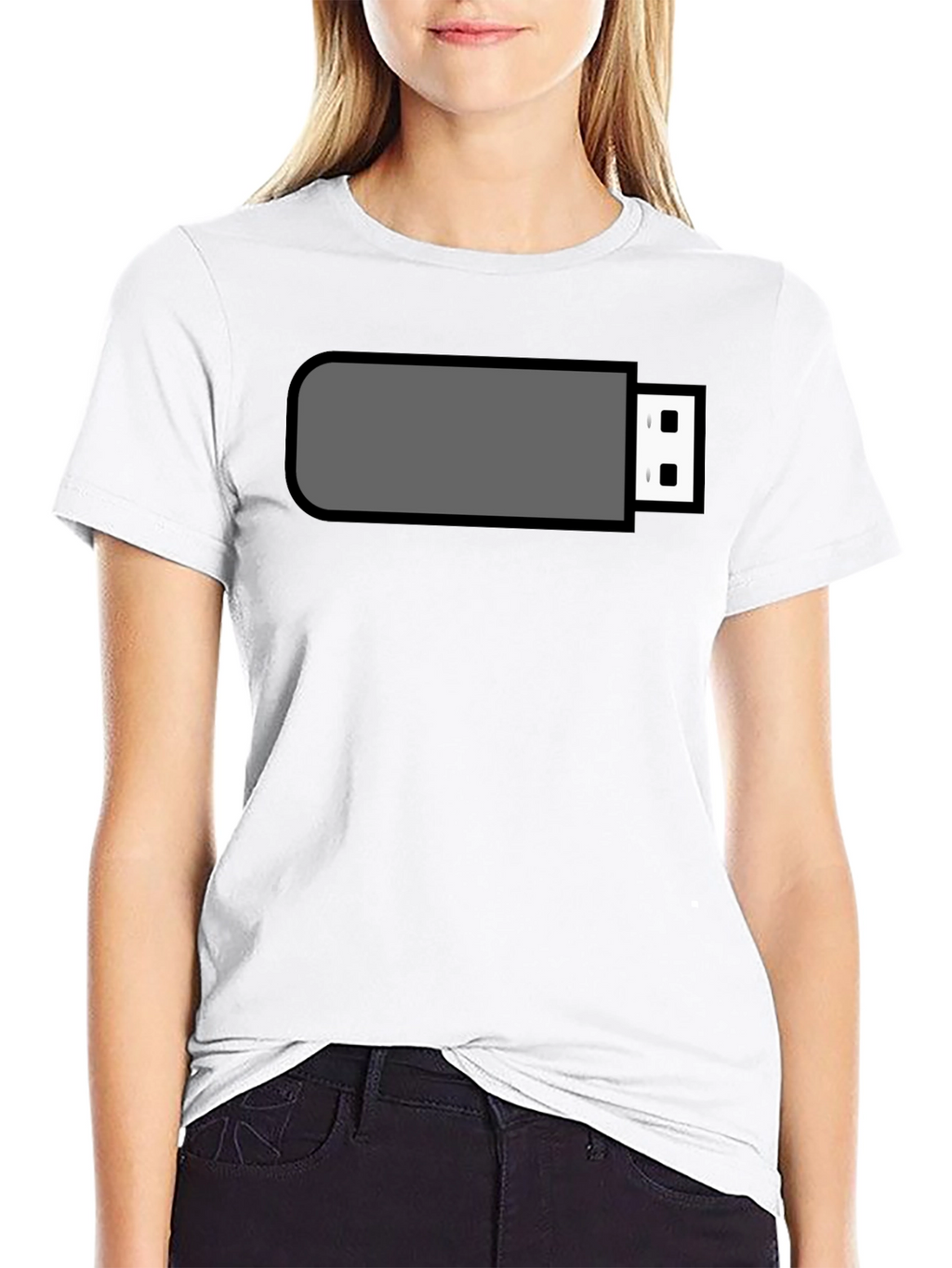 Black T-Shirt with USB Drive Graphic