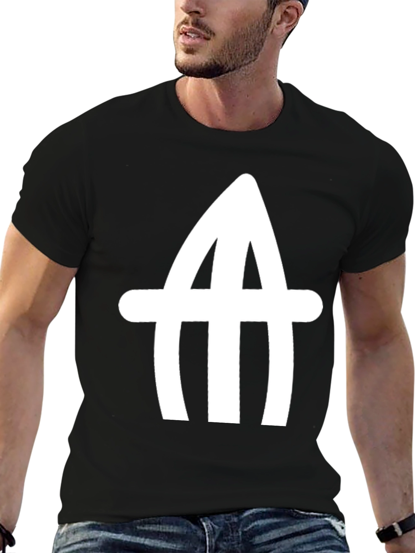 Abstract White Logo Black T-Shirt