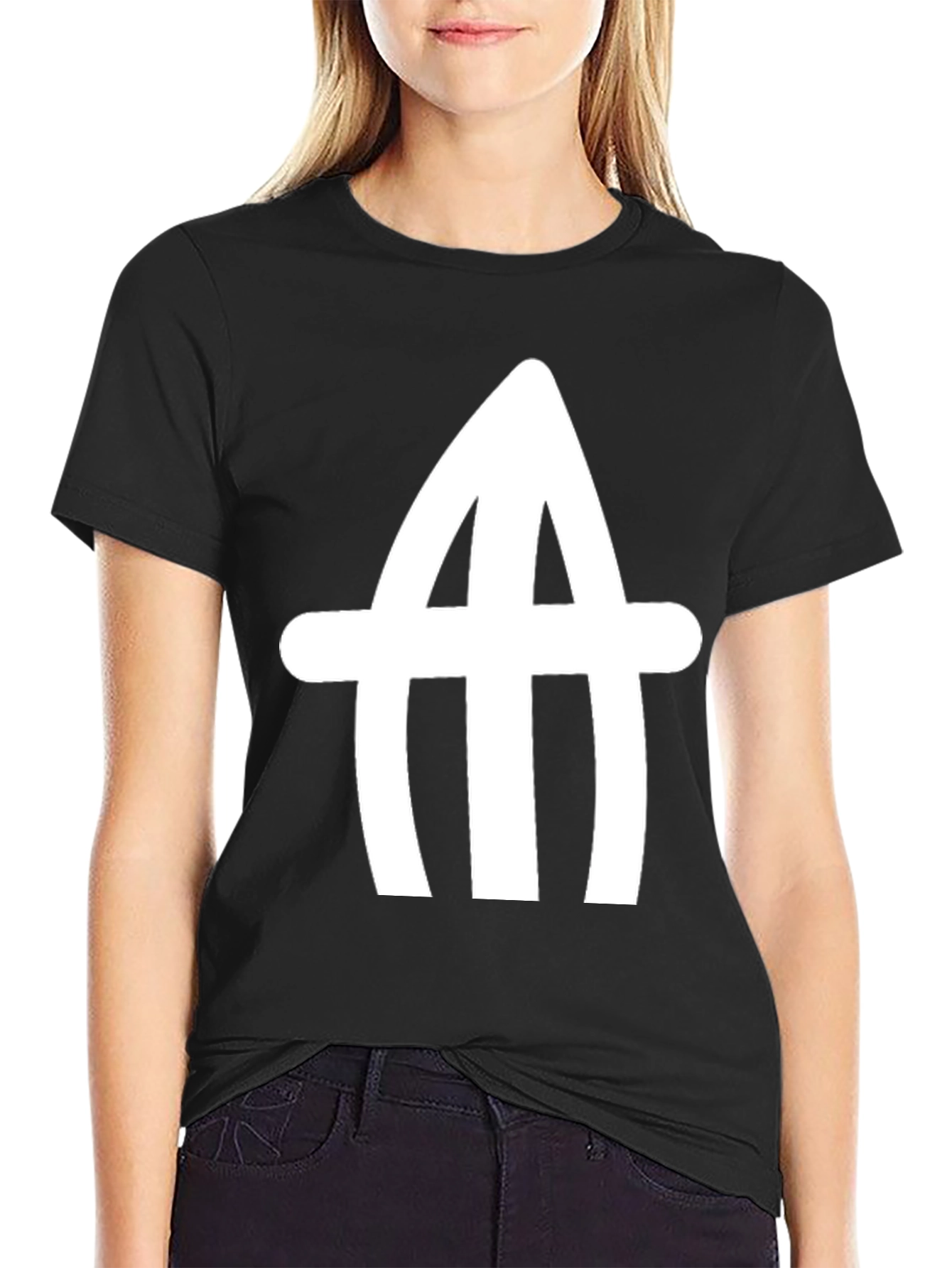 Abstract White Logo Black T-Shirt
