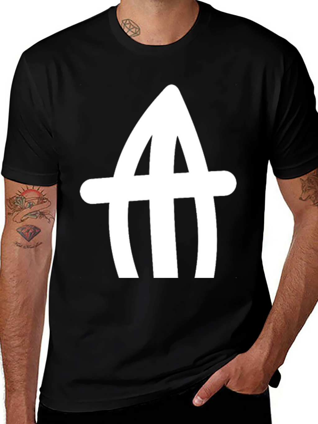 Abstract White Logo Black T-Shirt