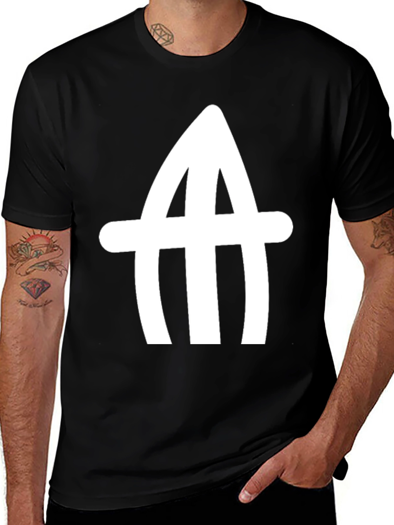 Abstract White Logo Black T-Shirt