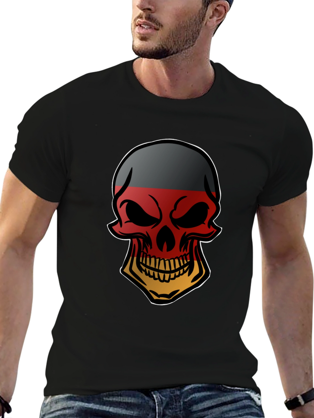 German Flag Skull Graphic Tee - Black T-Shirt