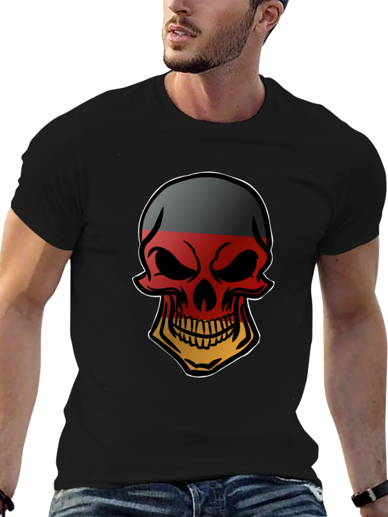 German Flag Skull Graphic Tee - Black T-Shirt