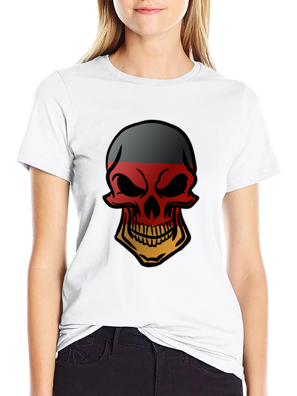 German Flag Skull Graphic Tee - Black T-Shirt