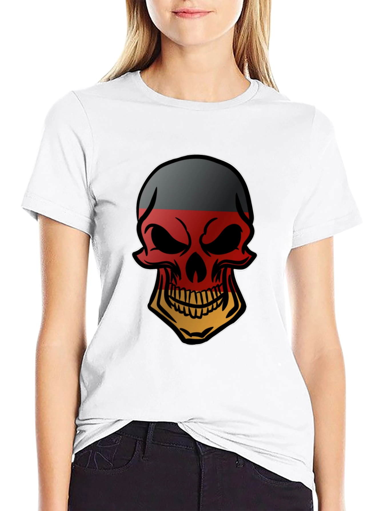 German Flag Skull Graphic Tee - Black T-Shirt