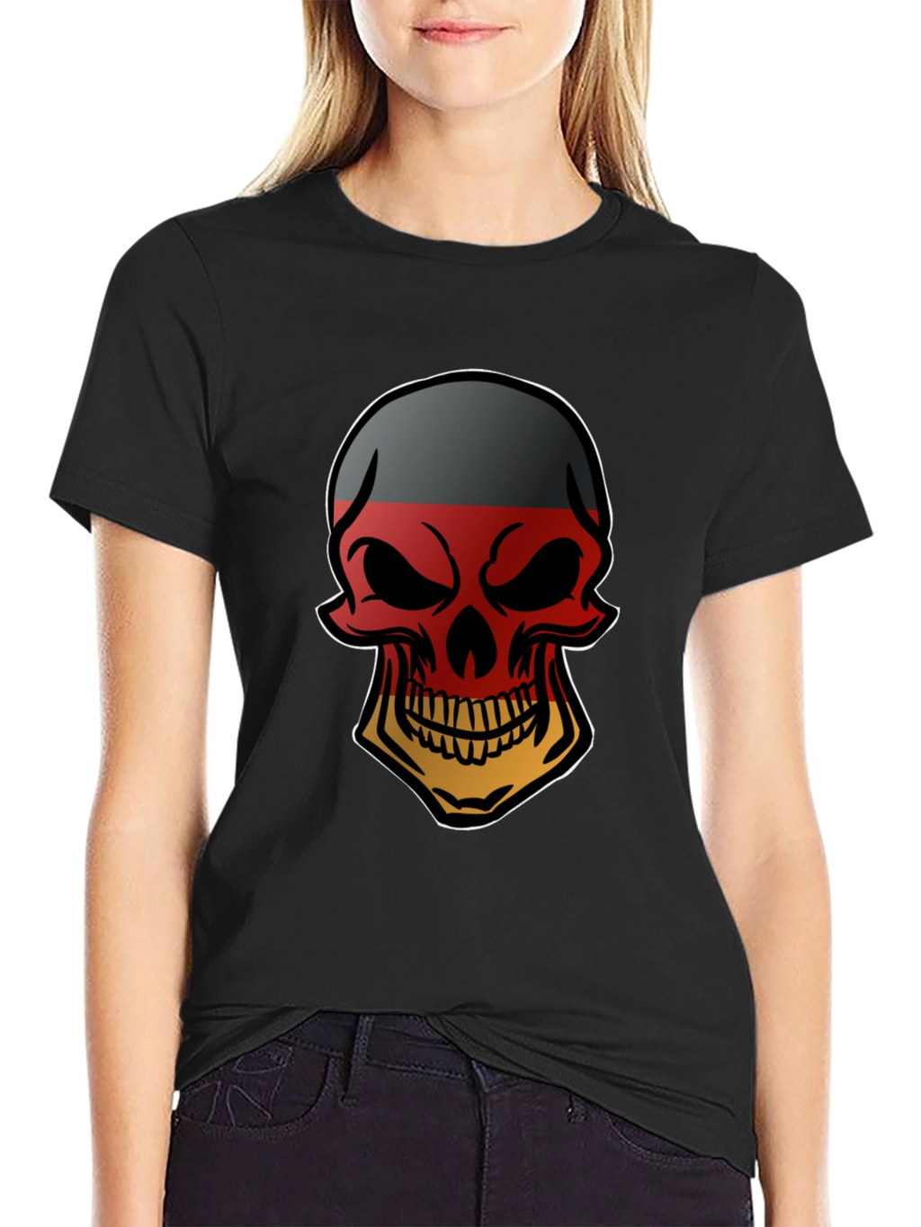 German Flag Skull Graphic Tee - Black T-Shirt