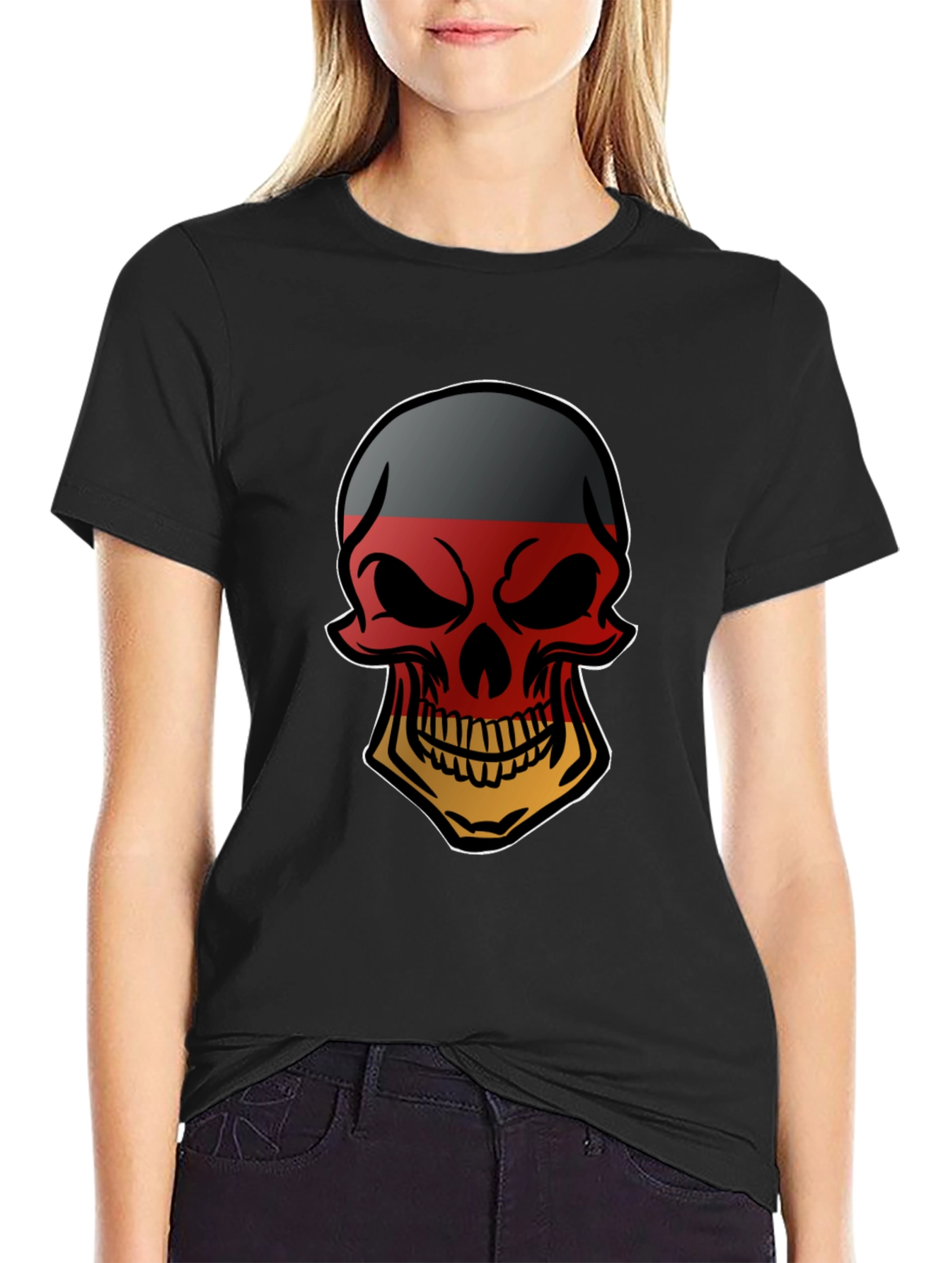 German Flag Skull Graphic Tee - Black T-Shirt
