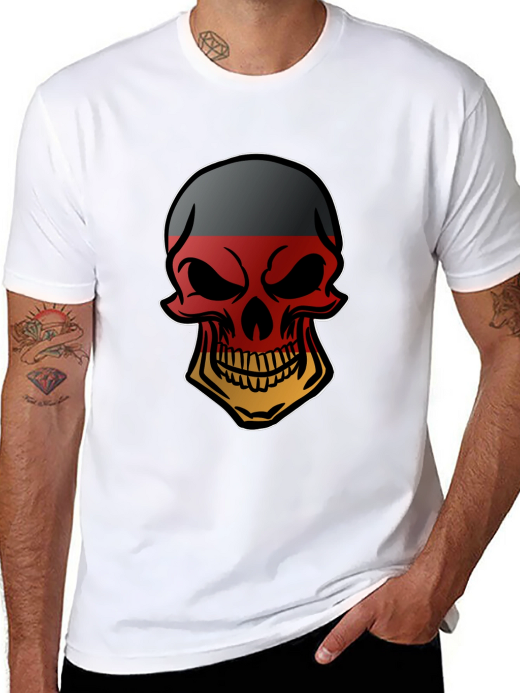 German Flag Skull Graphic Tee - Black T-Shirt