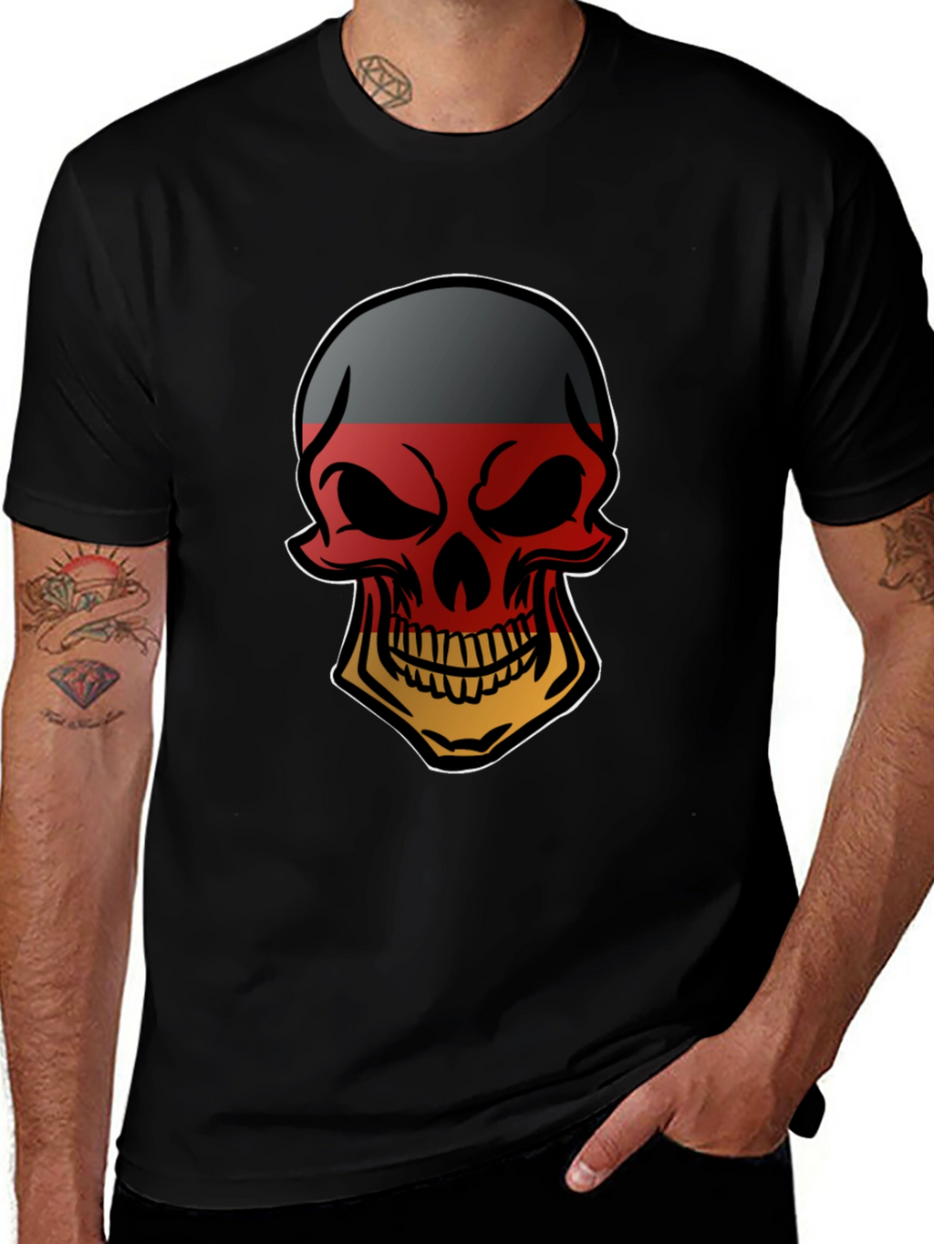German Flag Skull Graphic Tee - Black T-Shirt