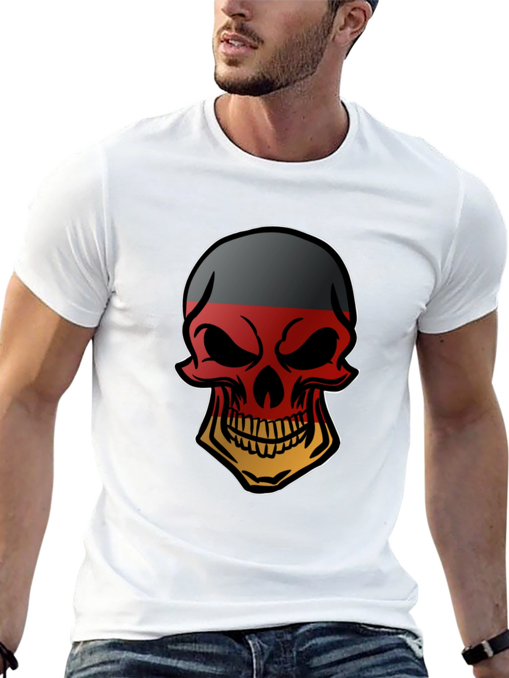 German Flag Skull Graphic Tee - Black T-Shirt