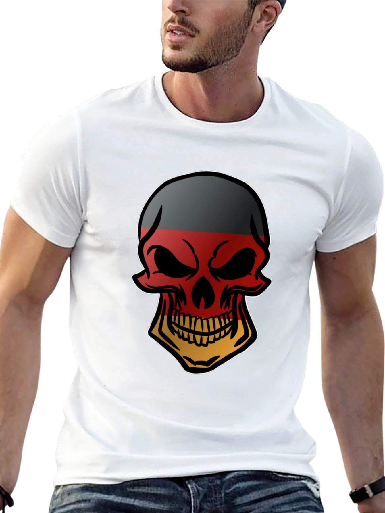 German Flag Skull Graphic Tee - Black T-Shirt