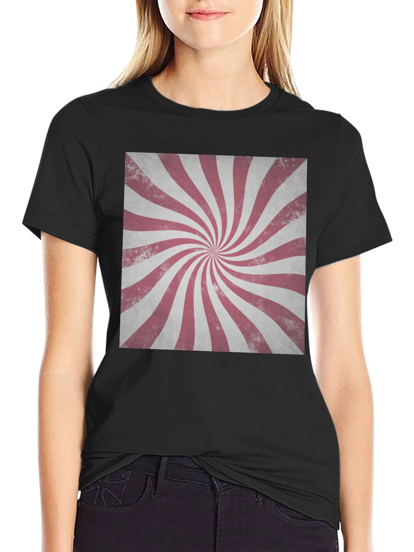 Retro Swirl Graphic Tee - Black Cotton Blend