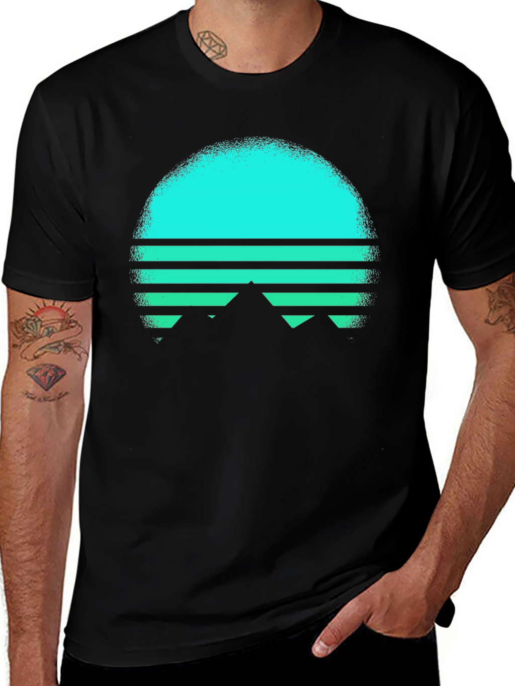 Retro Sunset Mountain T-Shirt - Black
