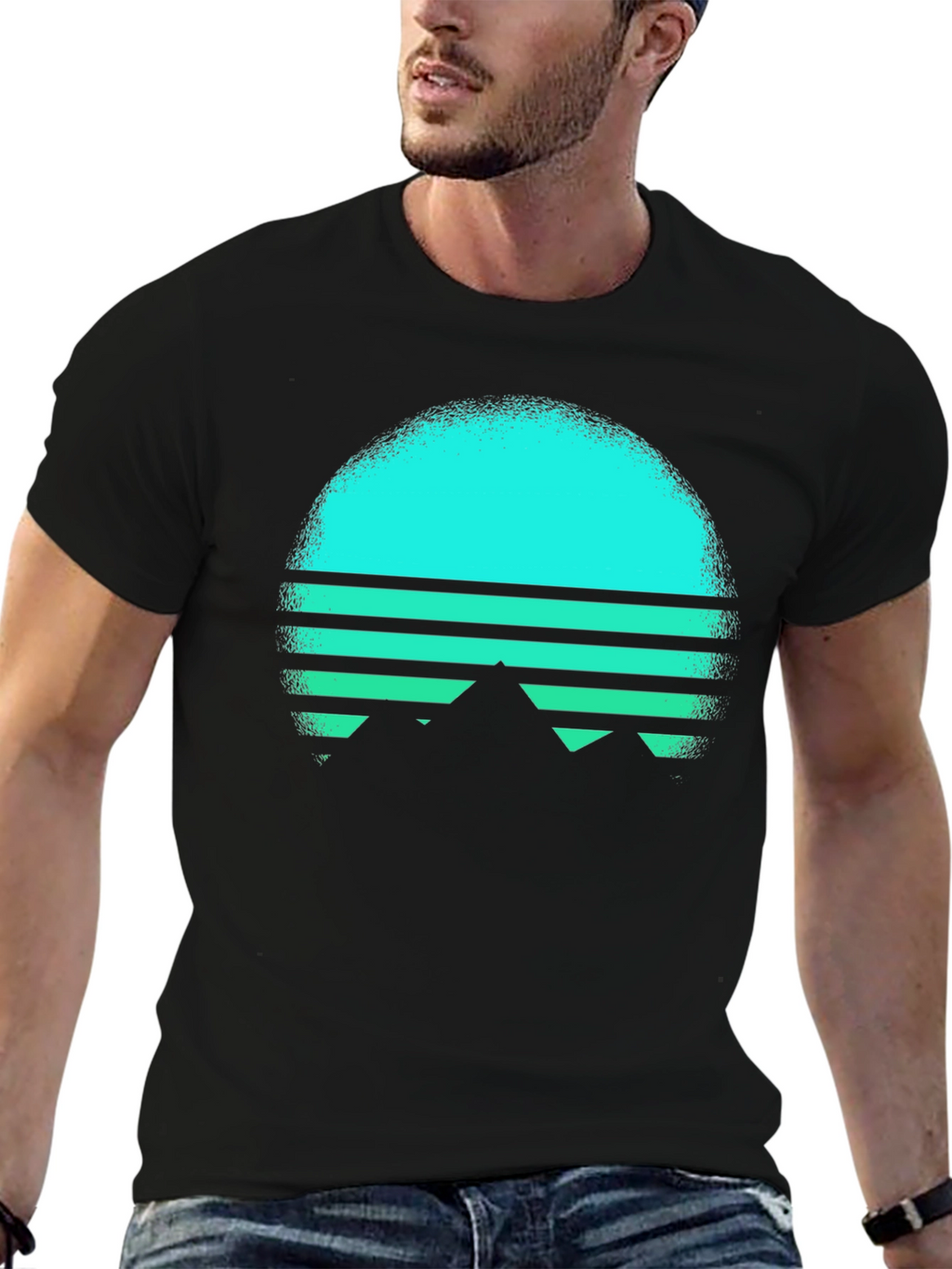 Retro Sunset Mountain T-Shirt - Black