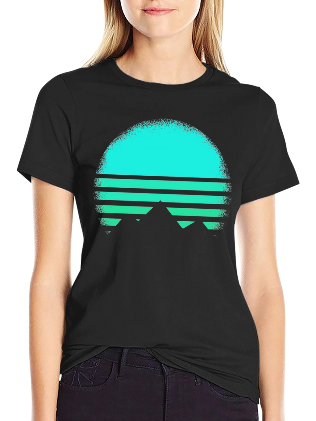 Retro Sunset Mountain T-Shirt - Black