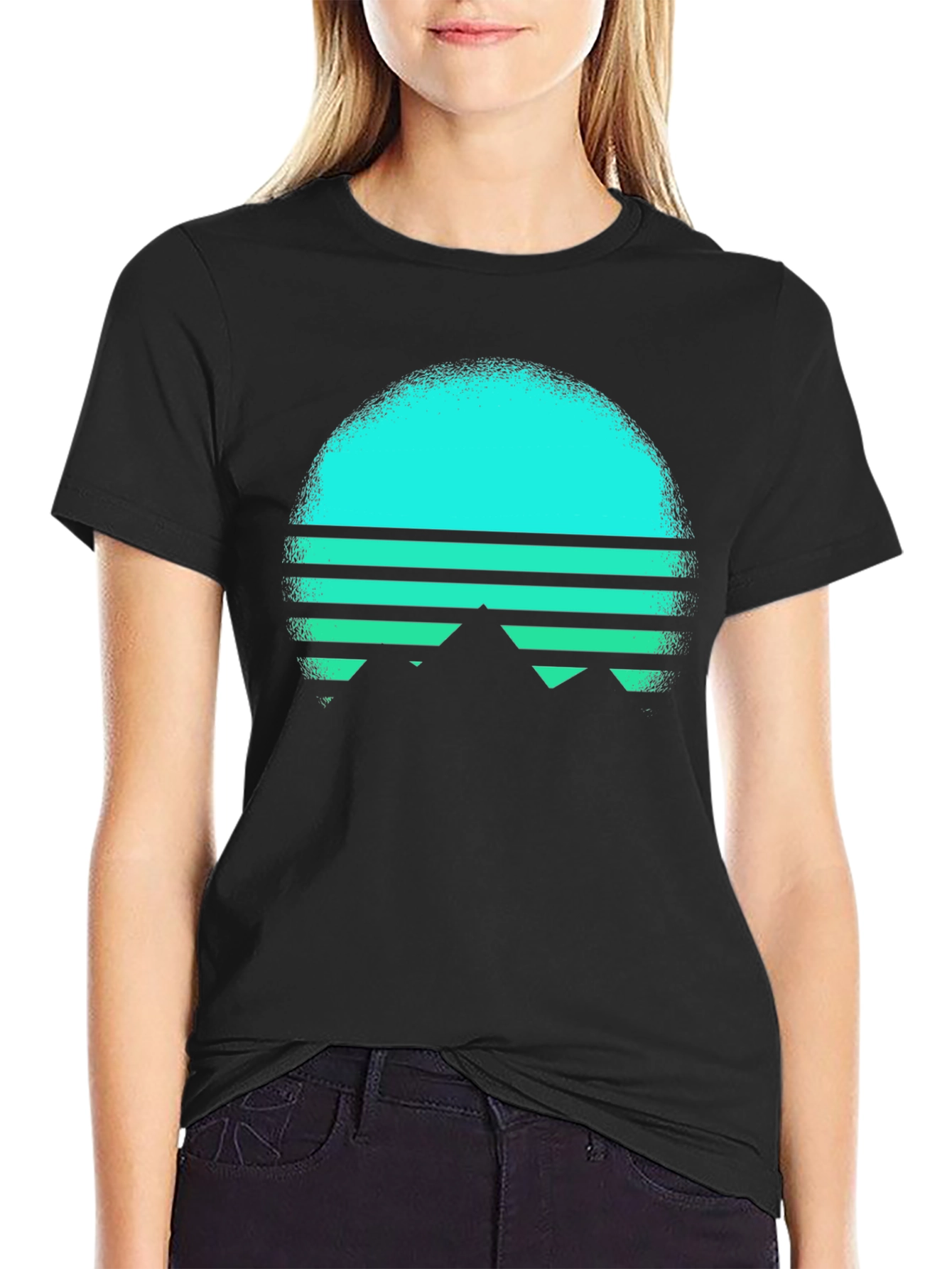 Retro Sunset Mountain T-Shirt - Black