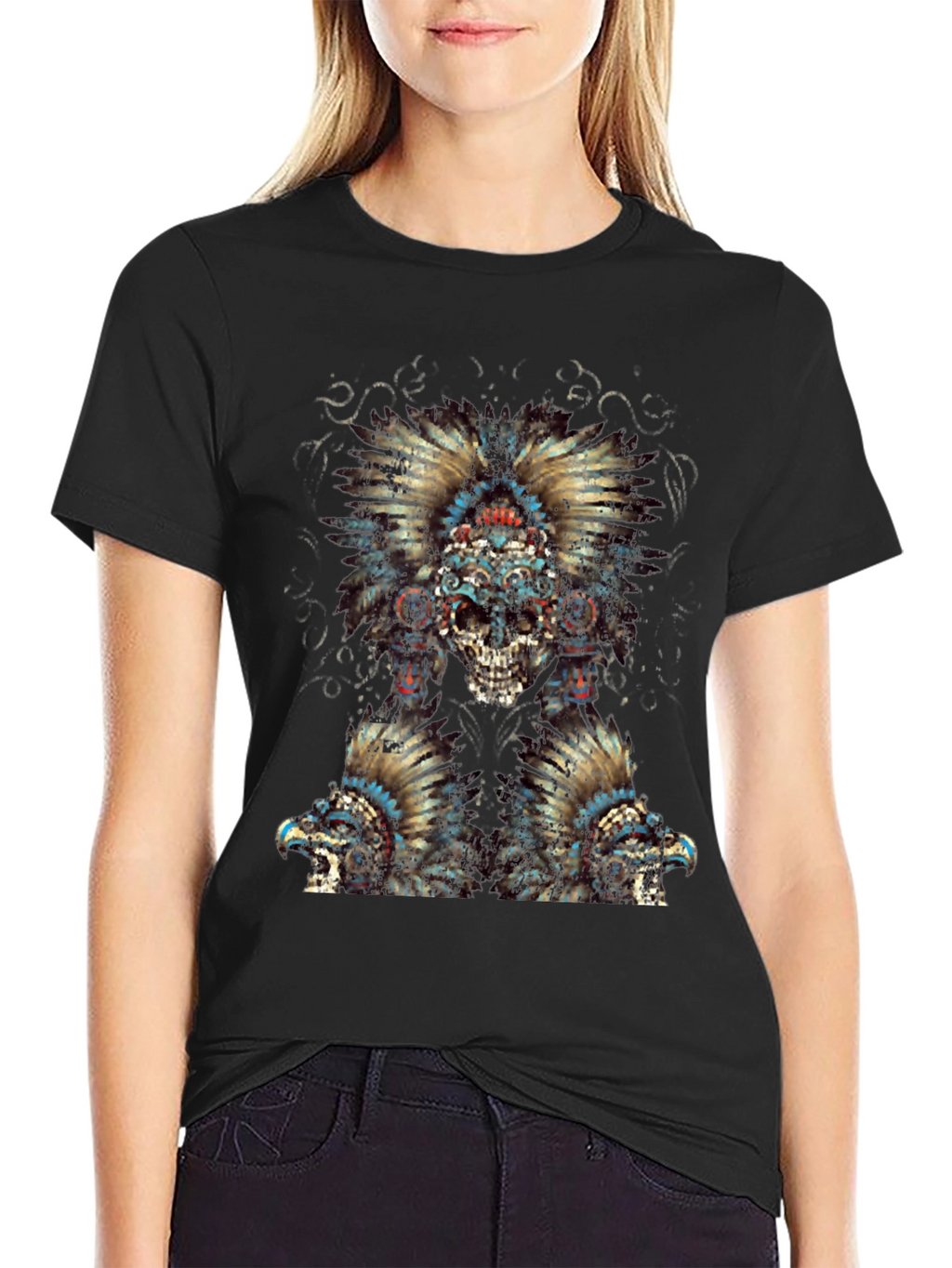 Skull Headdress Graphic Tee - Edgy Style