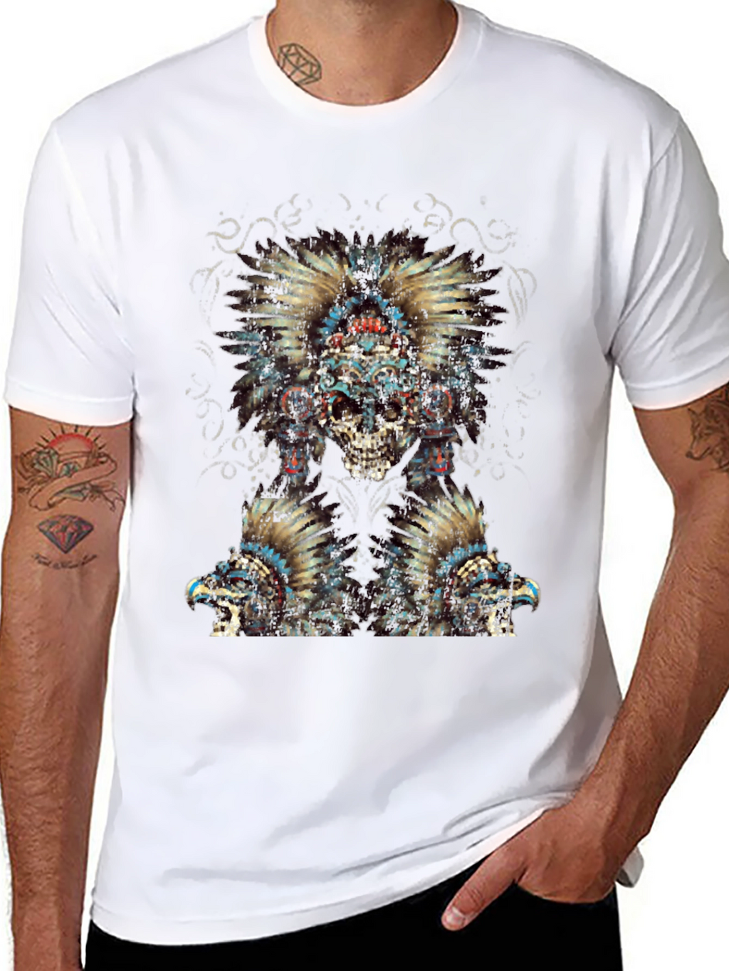 Skull Headdress Graphic Tee - Edgy Style