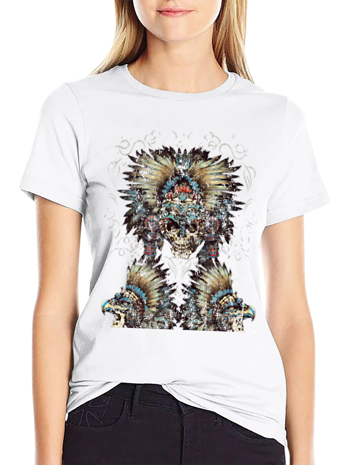 Skull Headdress Graphic Tee - Edgy Style