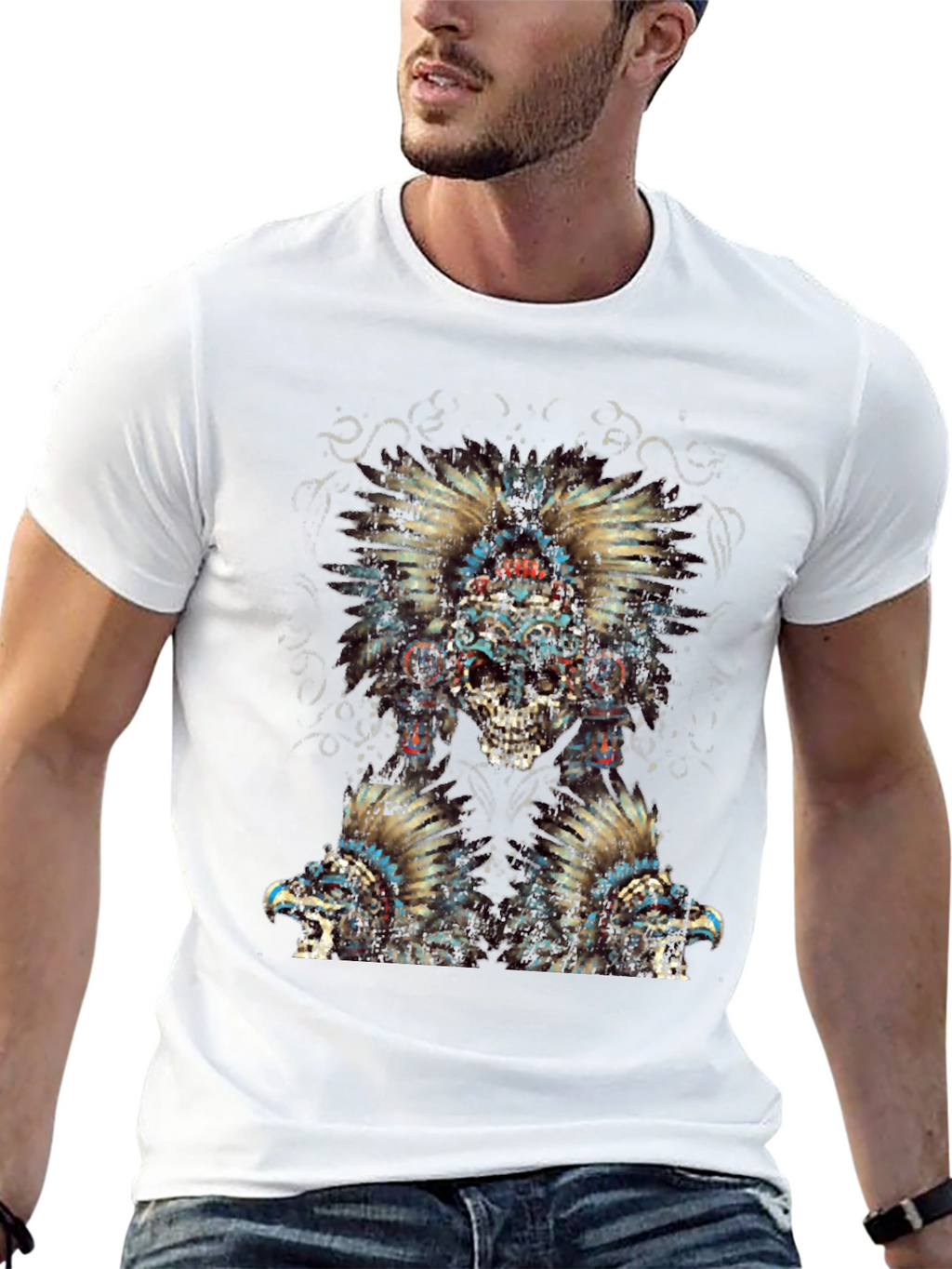 Skull Headdress Graphic Tee - Edgy Style