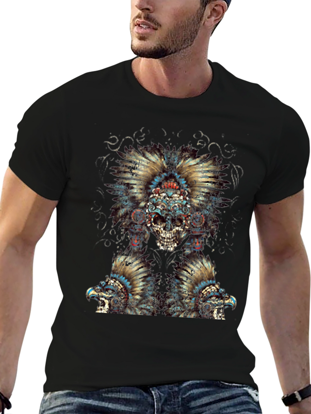 Skull Headdress Graphic Tee - Edgy Style